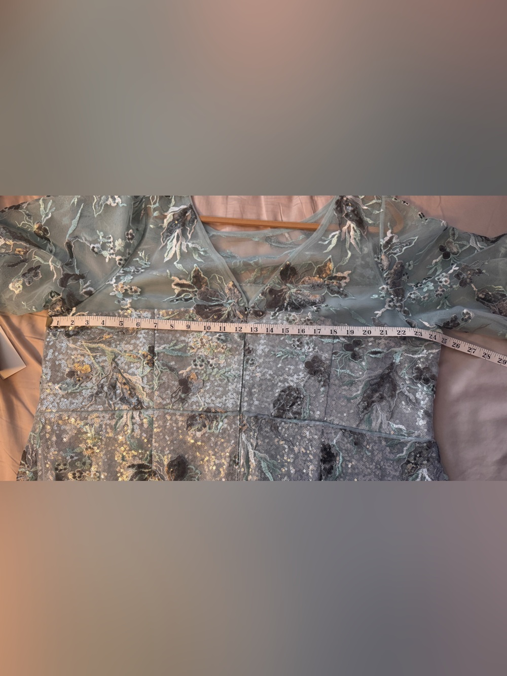 Adrianna Papell Floral Sequin Dress in Silver and Green - Picture 4 of 7